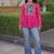 Pink georgette readymade navratri top with bandhani & patch work