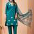 Teal silk floral embroidered kurta trouser dupatta set