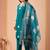 Teal silk floral embroidered kurta trouser dupatta set