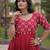Red cotton readymade anarkali suit with embroidery & mirror work