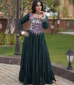Green cotton readymade anarkali suit with gota patti & lace work