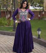 Violet cotton readymade anarkali suit with gota patti & lace work