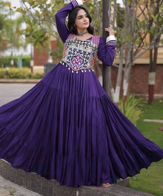 Violet cotton readymade anarkali suit with gota patti & lace work 3
