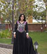 Black cotton readymade anarkali suit with gota patti & lace work
