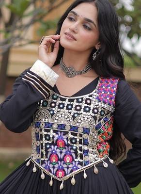 Black cotton readymade anarkali suit with gota patti & lace work 2