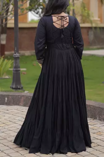 Black cotton readymade anarkali suit with gota patti & lace work
