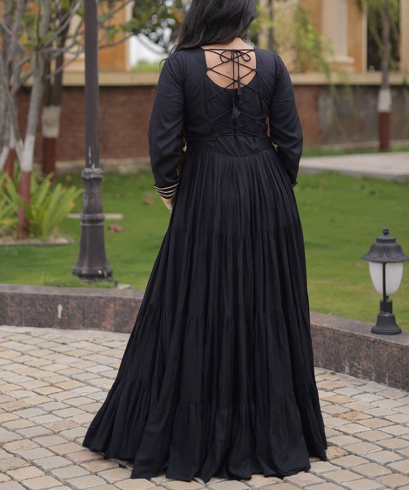 Black cotton readymade anarkali suit with gota patti & lace work