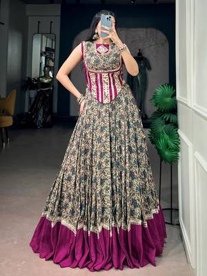 Noteworthy Wine Mirror Laced Cotton Navratri Special Lehenga Choli 1