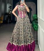 Noteworthy Wine Mirror Laced Cotton Navratri Special Lehenga Choli