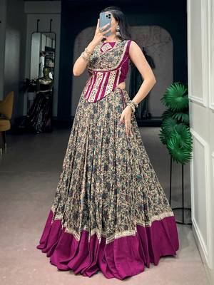 Noteworthy Wine Mirror Laced Cotton Navratri Special Lehenga Choli 2