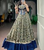 Super Navy Blue Mirror Laced Cotton Navratri Special Lehenga With Blouse