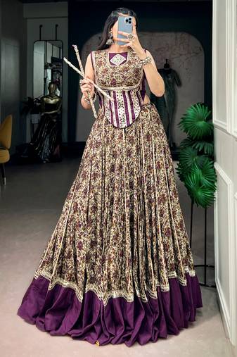 Mesmerizing Purple Digital Printed Cotton Navratri Wear Lehenga Choli