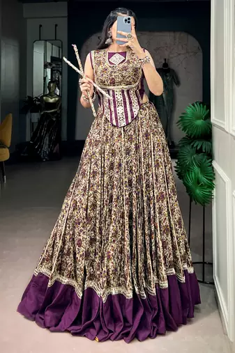Mesmerizing Purple Digital Printed Cotton Navratri Wear Lehenga Choli