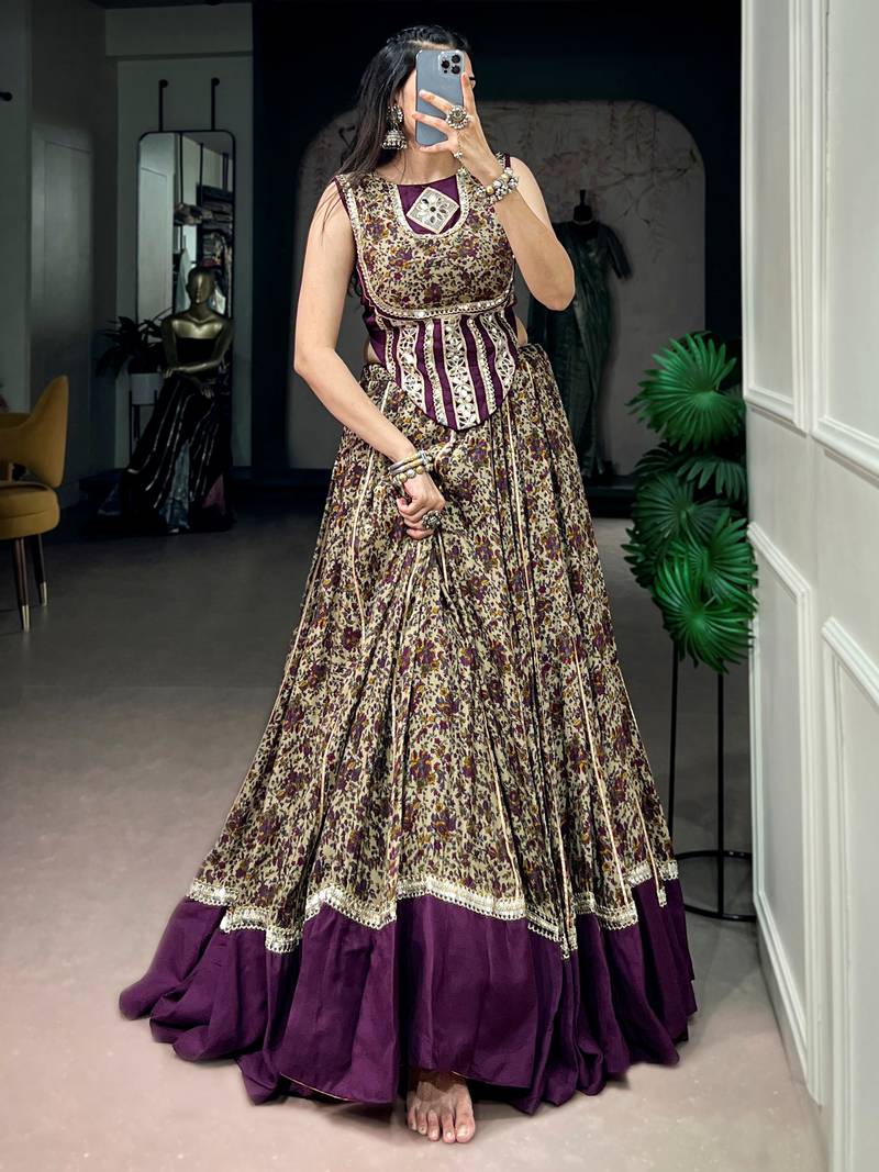 Mesmerizing Purple Digital Printed Cotton Navratri Wear Lehenga Choli
