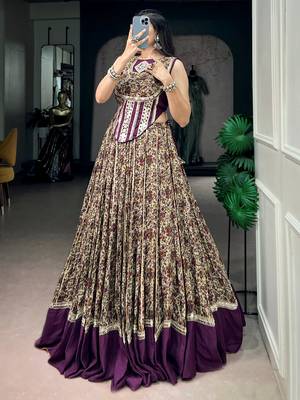 Mesmerizing Purple Digital Printed Cotton Navratri Wear Lehenga Choli 3