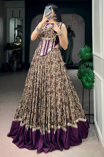 Mesmerizing Purple Digital Printed Cotton Navratri Wear Lehenga Choli
