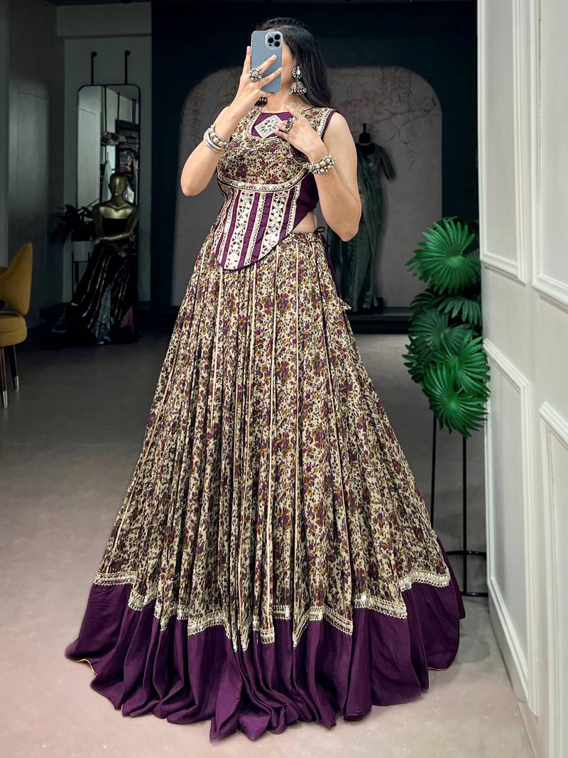 Mesmerizing Purple Digital Printed Cotton Navratri Wear Lehenga Choli