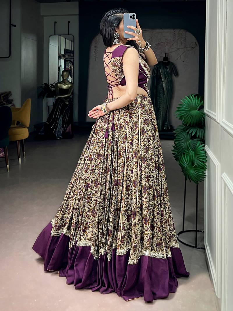 Mesmerizing Purple Digital Printed Cotton Navratri Wear Lehenga Choli