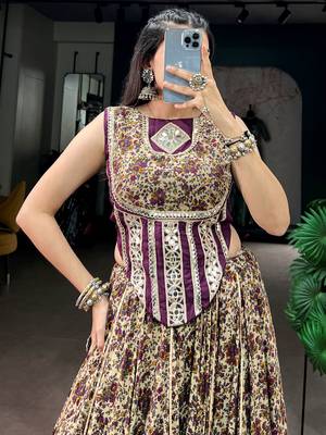 Mesmerizing Purple Digital Printed Cotton Navratri Wear Lehenga Choli 5