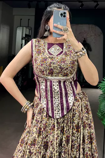 Mesmerizing Purple Digital Printed Cotton Navratri Wear Lehenga Choli