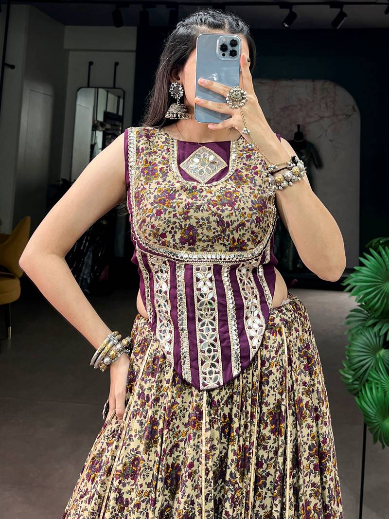 Mesmerizing Purple Digital Printed Cotton Navratri Wear Lehenga Choli