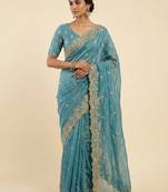Firozi two tone embroidered fendi satin saree 