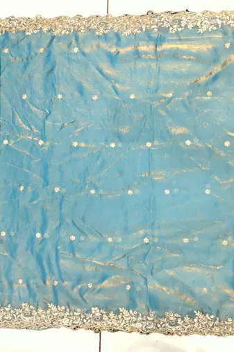 Firozi two tone embroidered fendi satin saree 