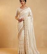 Cream two tone embroidered fendi satin saree 