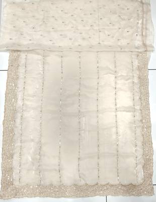 Cream two tone embroidered fendi satin saree  5