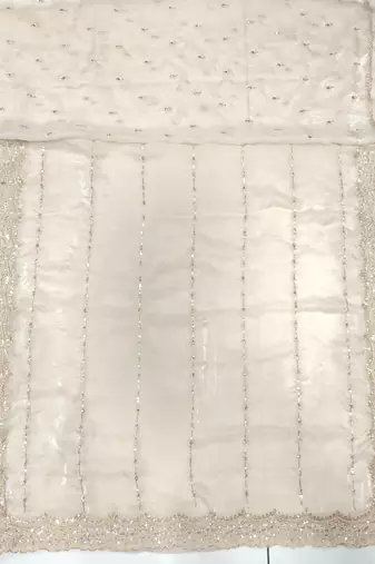 Cream two tone embroidered fendi satin saree 