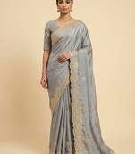 Grey two tone embroidered fendi satin saree 