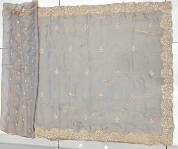 Grey two tone embroidered fendi satin saree  5