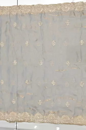 Grey two tone embroidered fendi satin saree 