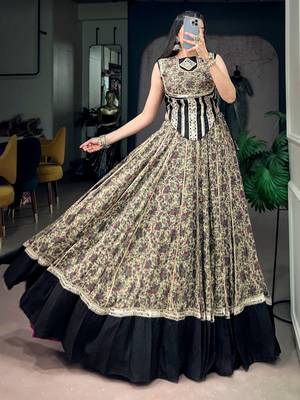 Beautiful Black Floral Printed Cotton Navratri Wear Lehenga Choli 2