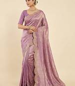 Purple two tone embroidered fendi satin saree 
