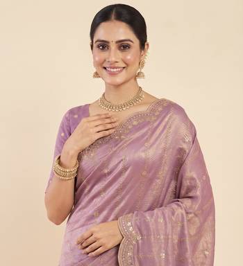 Purple two tone embroidered fendi satin saree  4