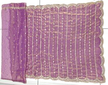 Purple two tone embroidered fendi satin saree  5