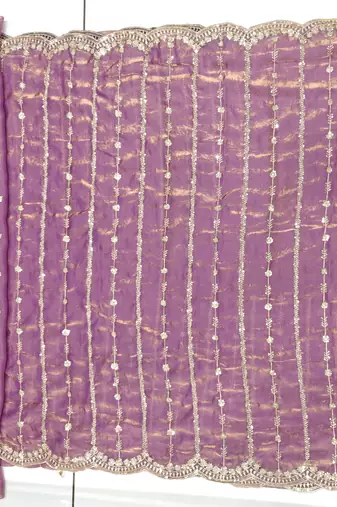 Purple two tone embroidered fendi satin saree 