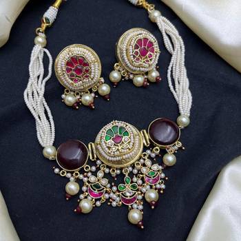 handcrafted kundan pachi choker necklace set with pearl hasli 4