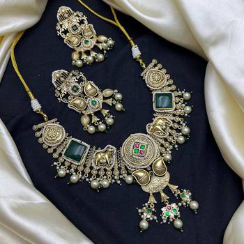 antique gold temple jewelry set with choker necklace and jhumka earrings 2