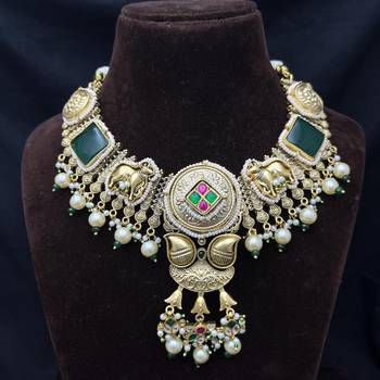 antique gold temple jewelry set with choker necklace and jhumka earrings 4