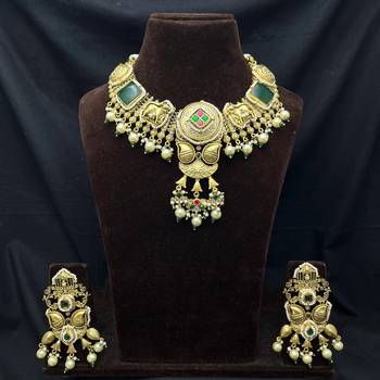 antique gold temple jewelry set with choker necklace and jhumka earrings 5