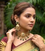 gold plated peacock choker necklace set with jhumka earrings