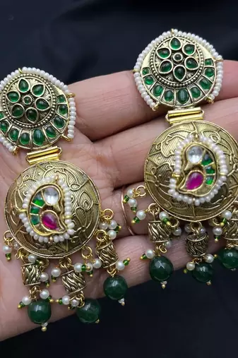 gold plated peacock choker necklace set with jhumka earrings