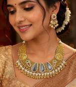 south indian temple choker necklace set with teardrop pearl