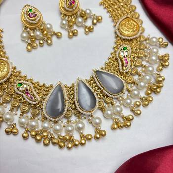 south indian temple choker necklace set with teardrop pearl 3