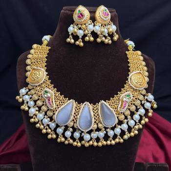 south indian temple choker necklace set with teardrop pearl 5
