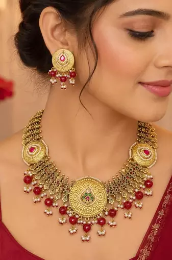 antique gold plated kundan choker necklace set
