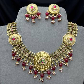 antique gold plated kundan choker necklace set 2