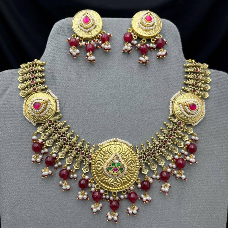antique gold plated kundan choker necklace set